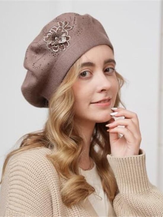 Women\'s Flower Embroidery Beret Hat French Style Knitted Beret Hat main image 4